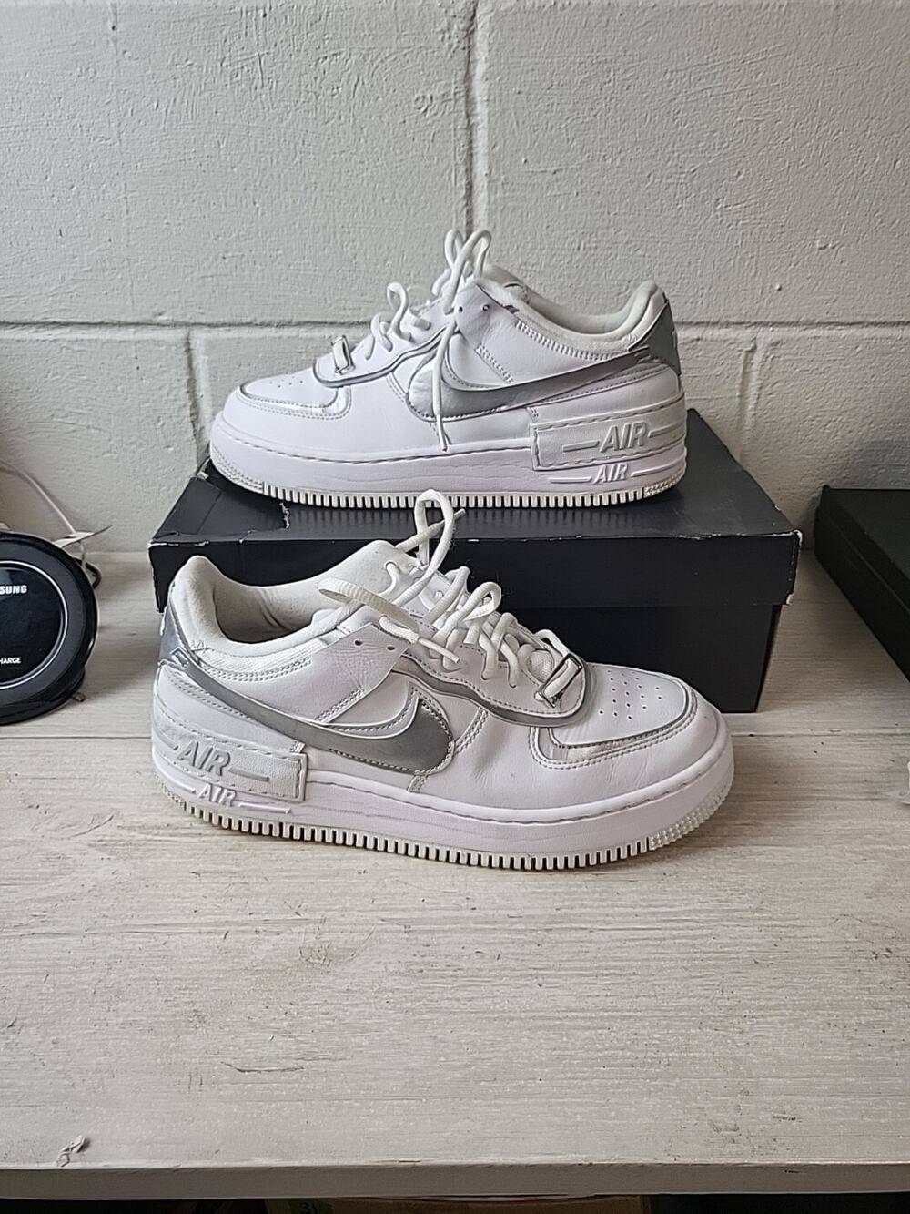 Nike Women AF1 Shadow White/Metallic Silver Size 10.5